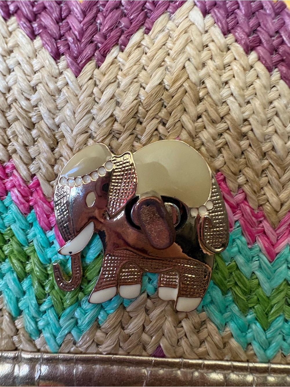 Lilly Pulitzer Multicolor Chevron Woven Clutch with Gold Elephant - Picture 9 of 11